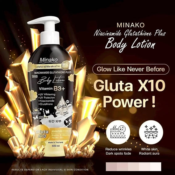 Minako Niacinamide Glutathione x10 Body Lotion SPF 50 PA+++ 500ml