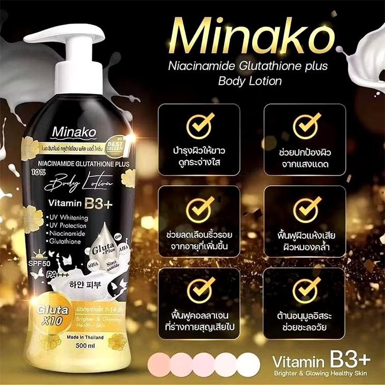 Minako Niacinamide Glutathione x10 Body Lotion SPF 50 PA+++ 500ml