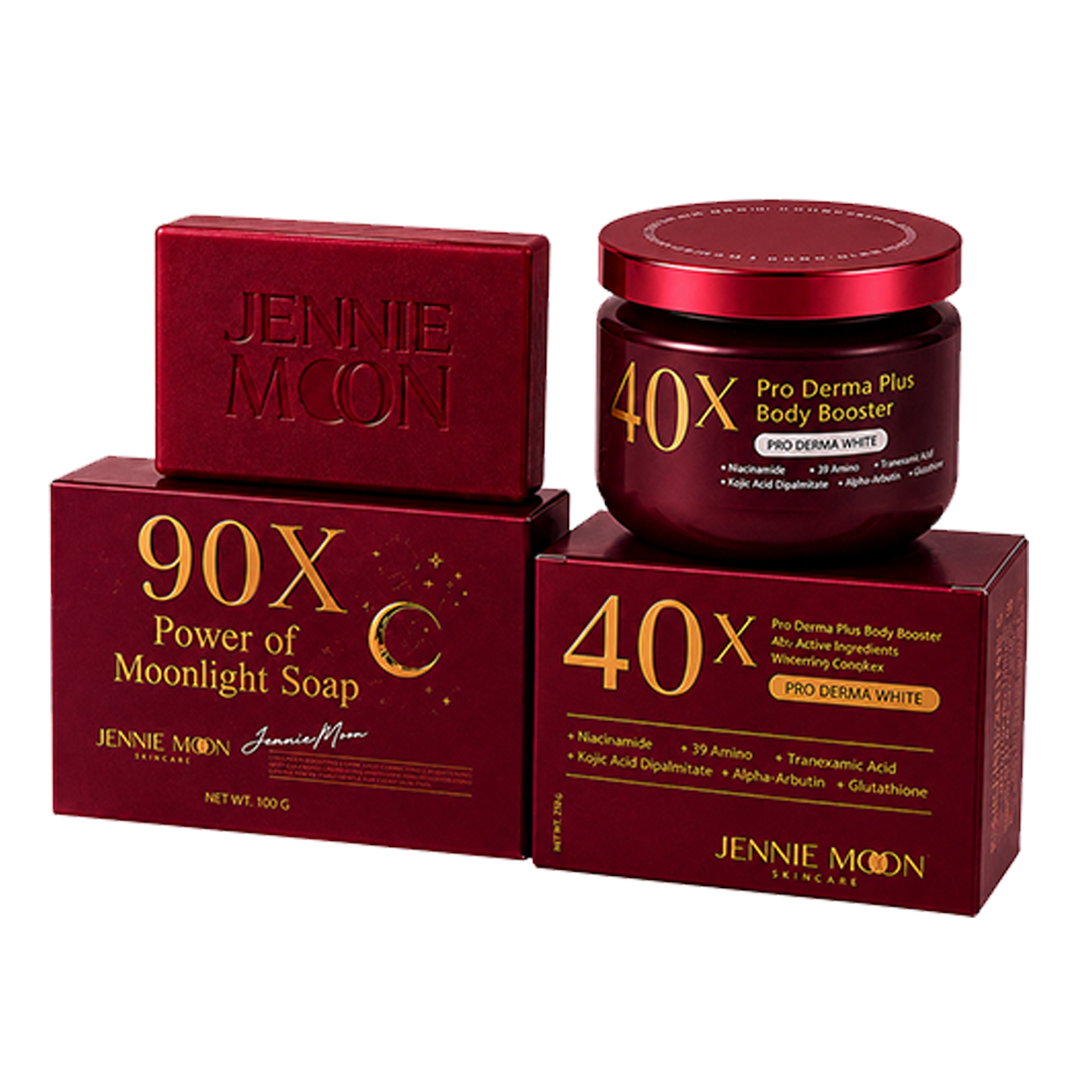 Jennie Moon Glow Combo (Jennie Moon 90X Power of Moonlight Soap 160g & Jennie Moon 40x Pro Derma Plus Body Booster 250g)