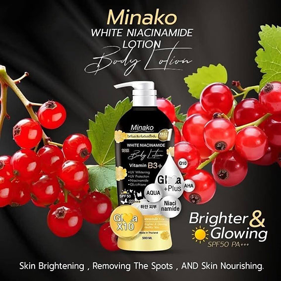 Minako Niacinamide Glutathione x10 Body Lotion SPF 50 PA+++ 500ml